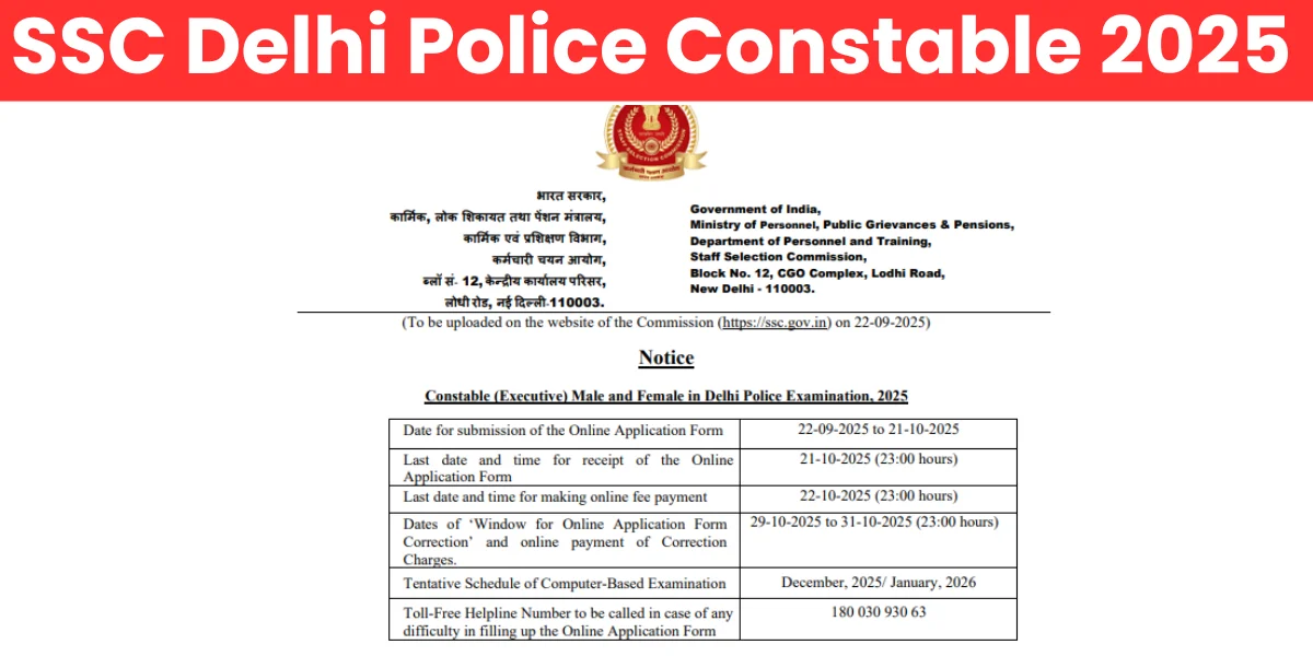 SSC Delhi Police Constable Vacancy 2025